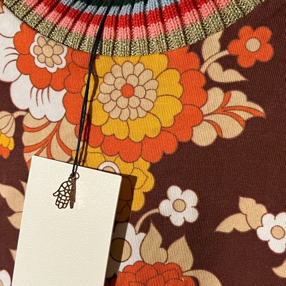 Manoush NWT vintage print cotton tee. retro 70s floral, rainbow stripes. L - Picture 9 of 14